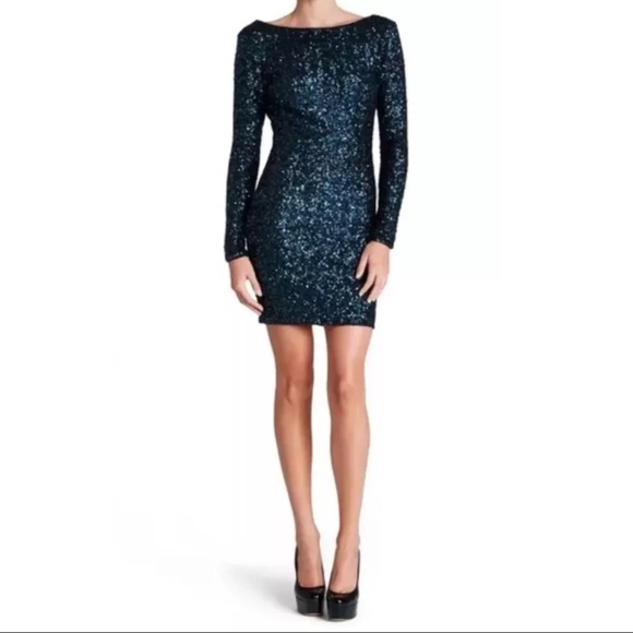 Dress the Population Dresses & Skirts - Dress The Population Black Turquoise Sequin Dress